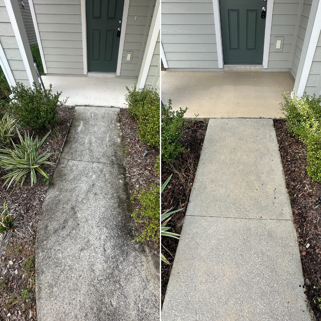 Paver walkway restored with surface cleaning